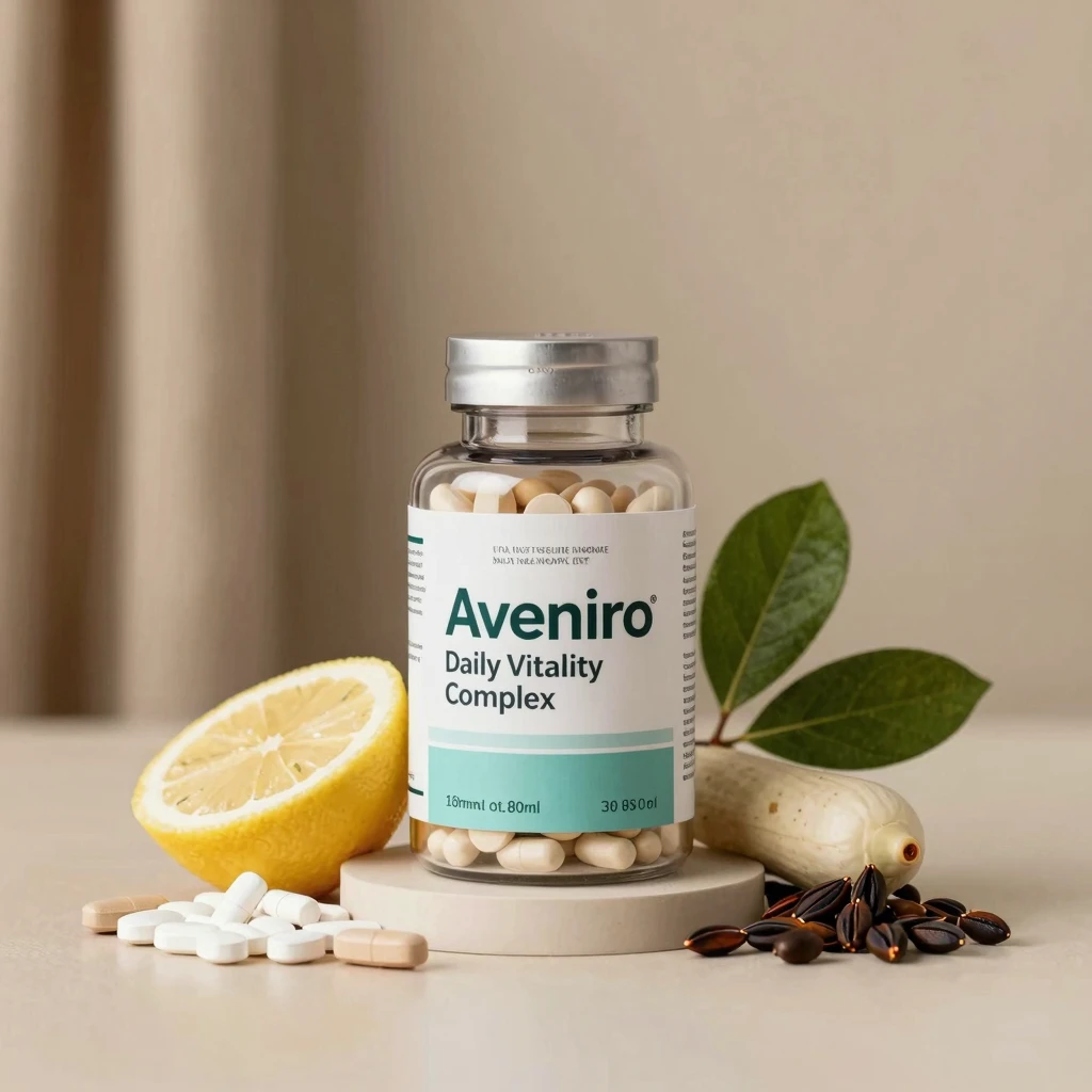 Aveniro supplement bottle with daily vitality complex
